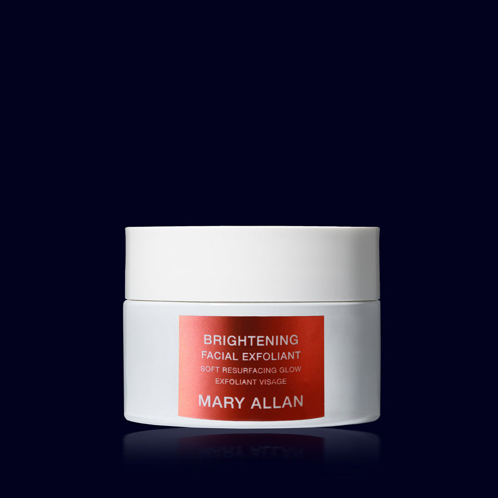 mary allan brightening facial exfoliant in white glass jar red label