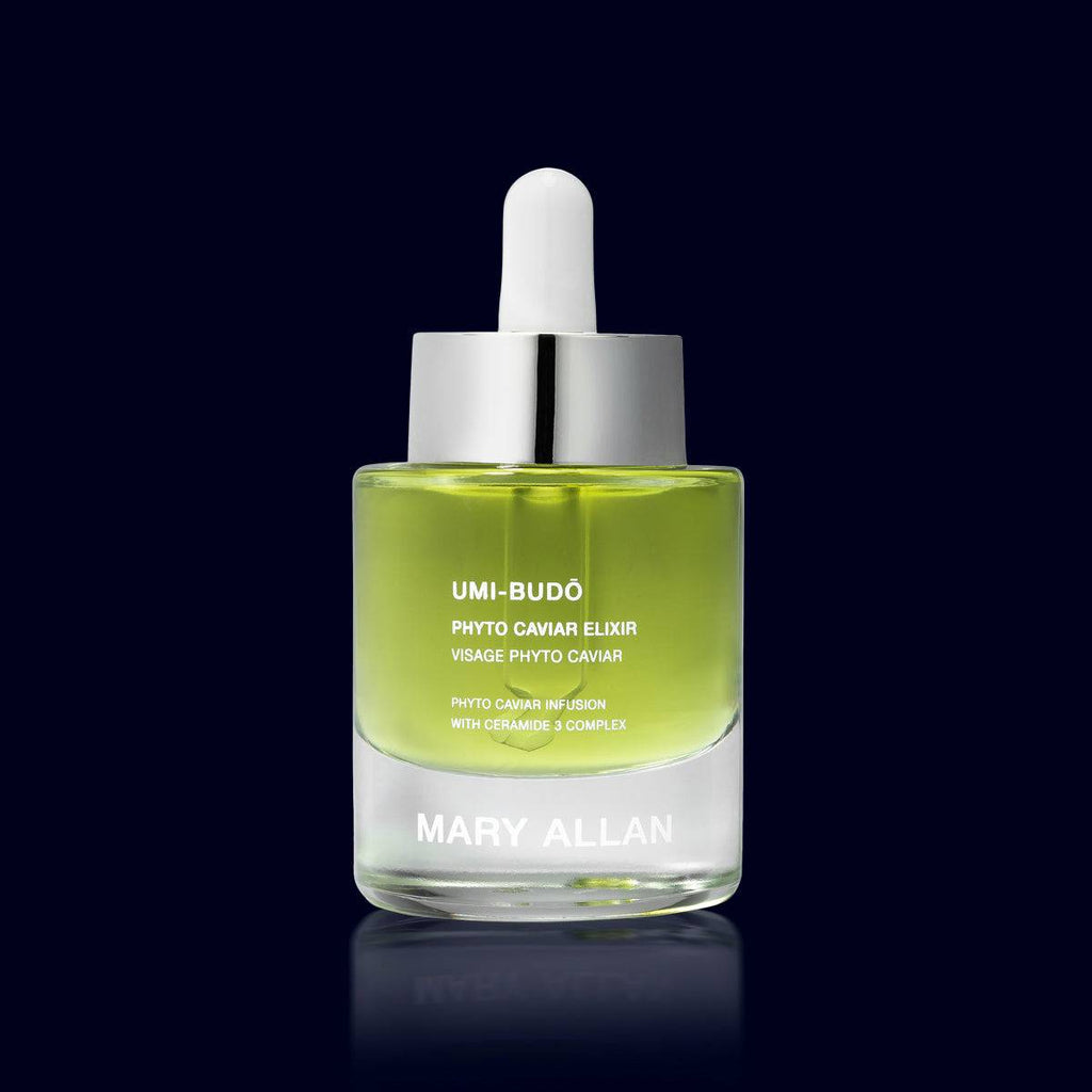 mary allan umi budo face oil-phyto caviar elixir face oil in a glass bottle with pipette