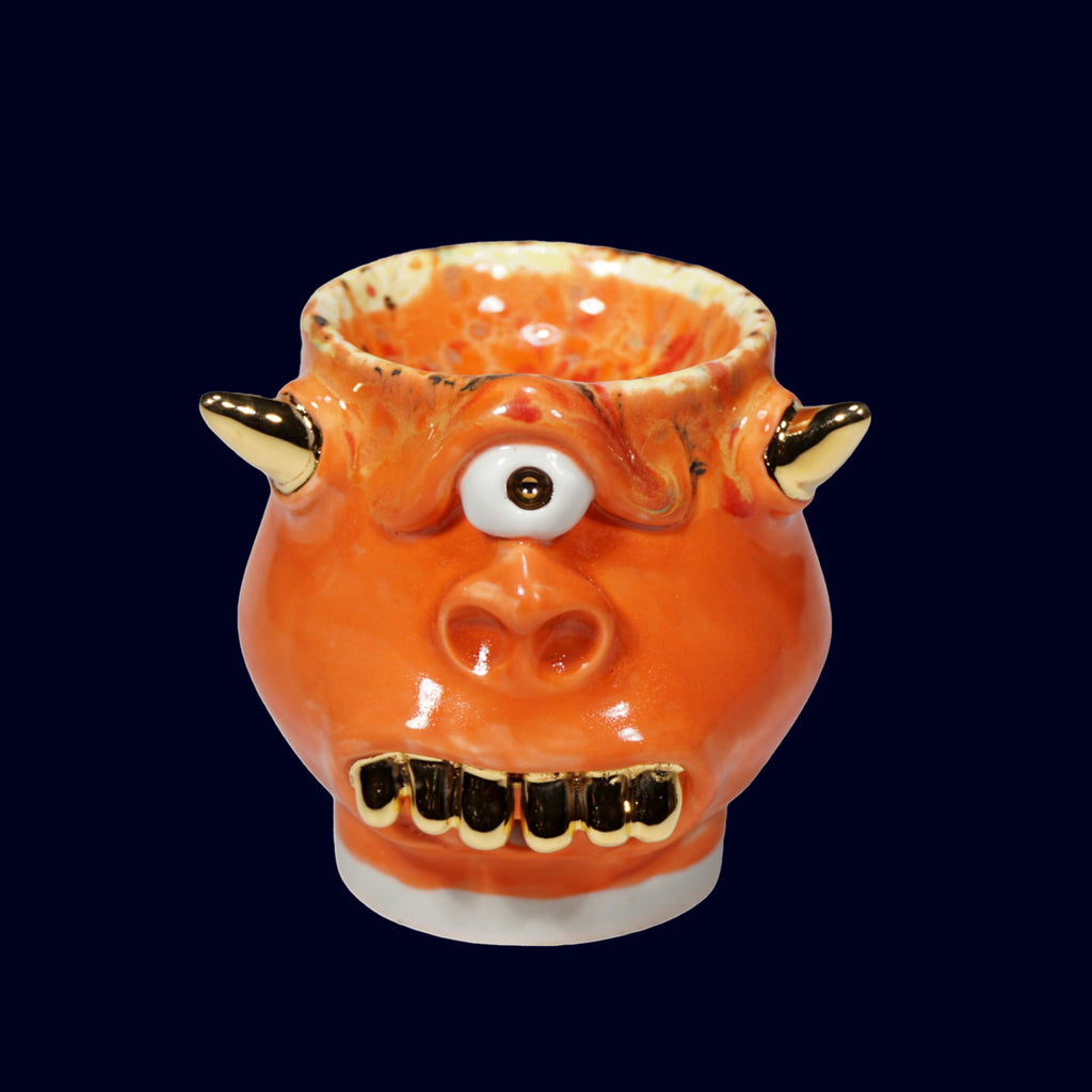 dogabi goblin with gold teeth ceramic incense burner