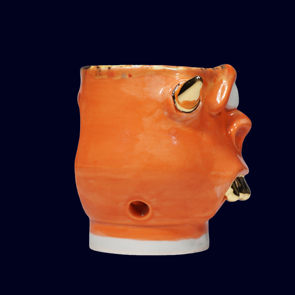 dogabi goblin with gold teeth ceramic incense burner