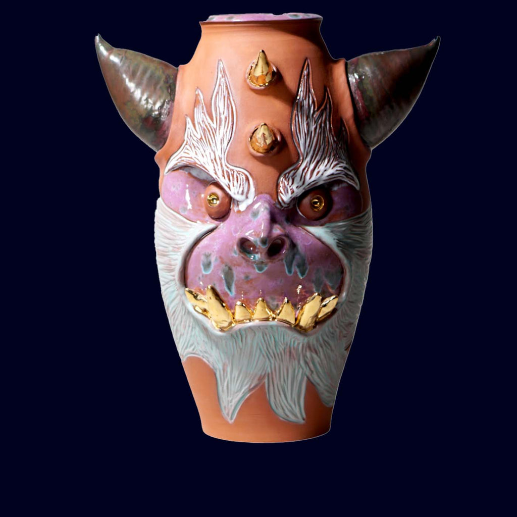 dogabi ceramic jar tall gold teeth
