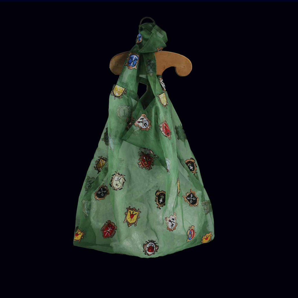 brigitte tanaka green organza tote bag with patches