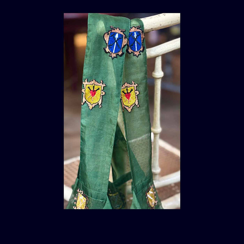brigitte tanaka green organza tote bag with patches