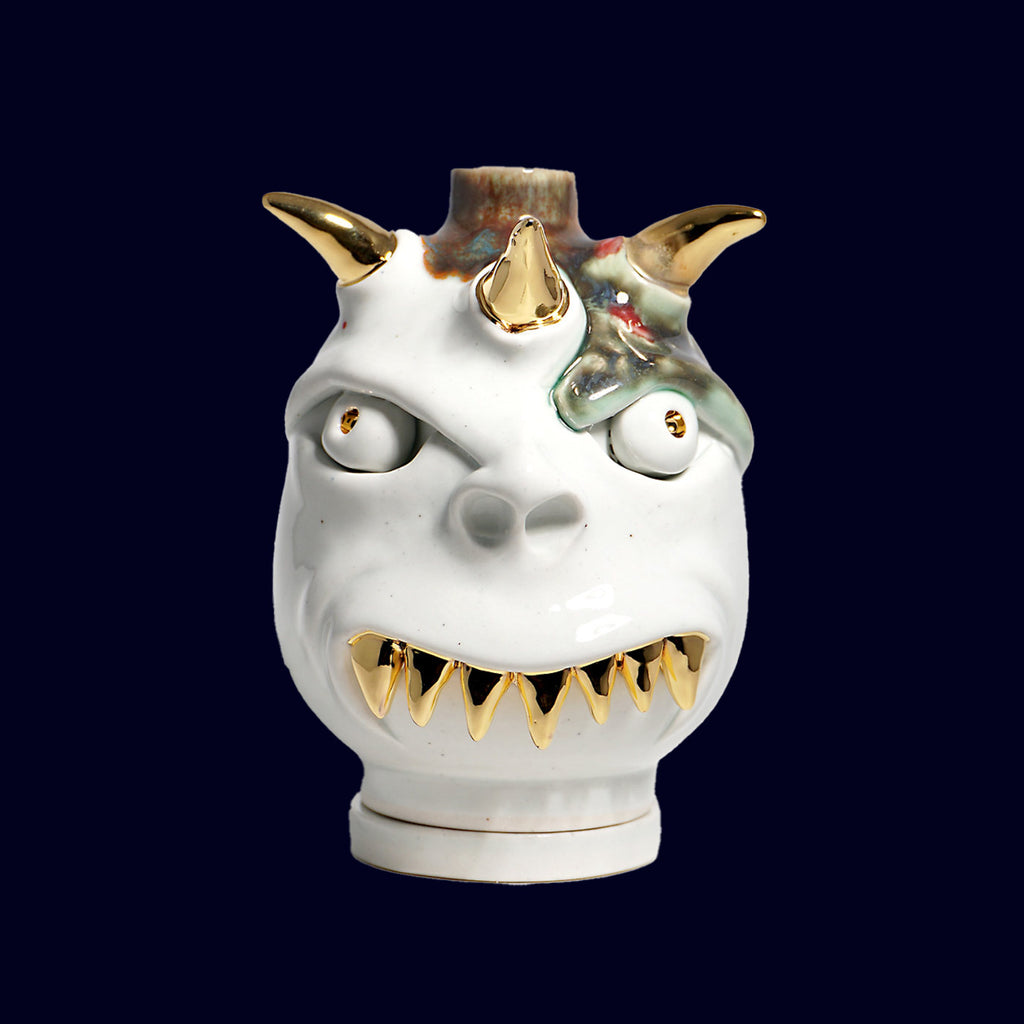 dogabi incence burner  ceramic monster gold teeth