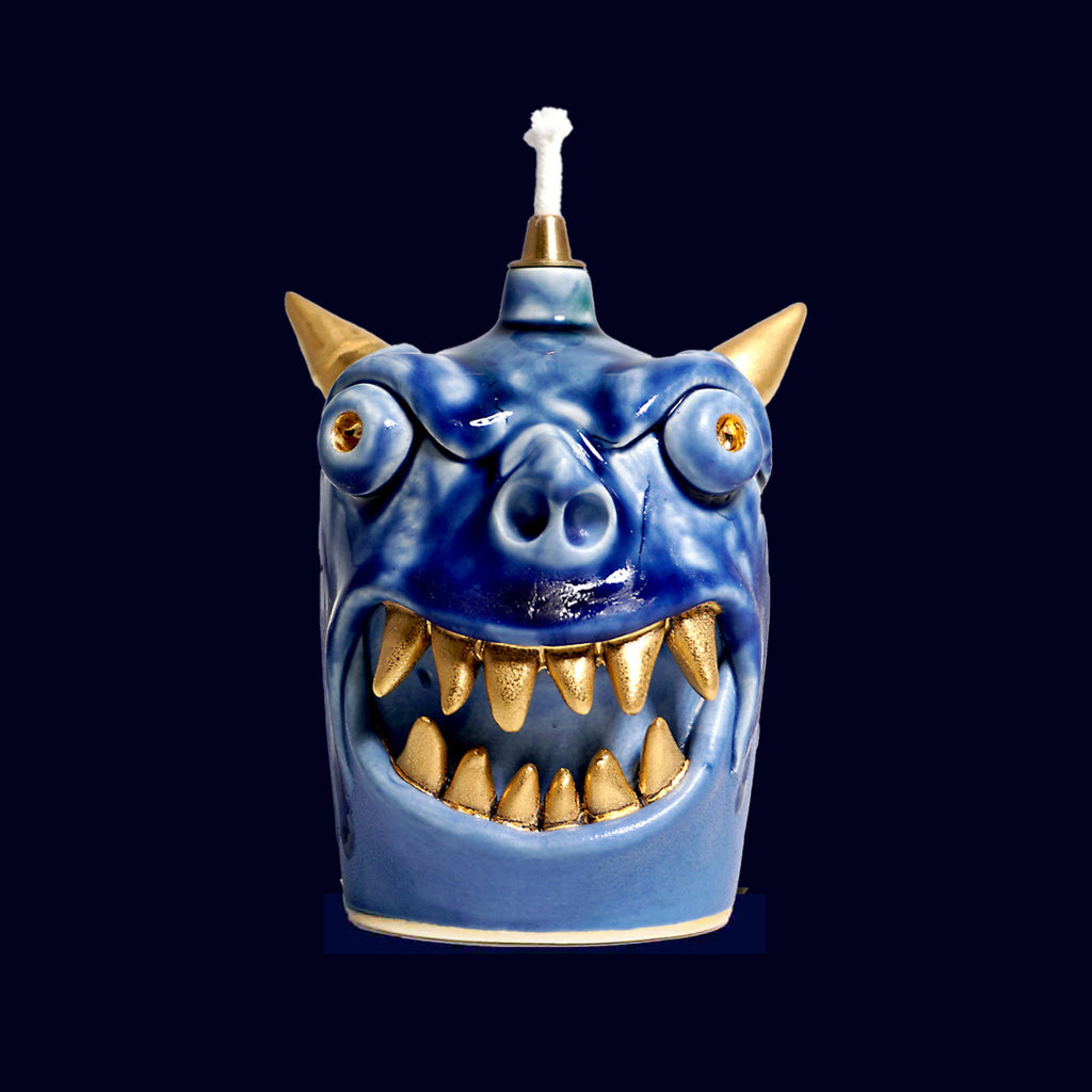 dogabi ceramic oil lamp monster gold teeth