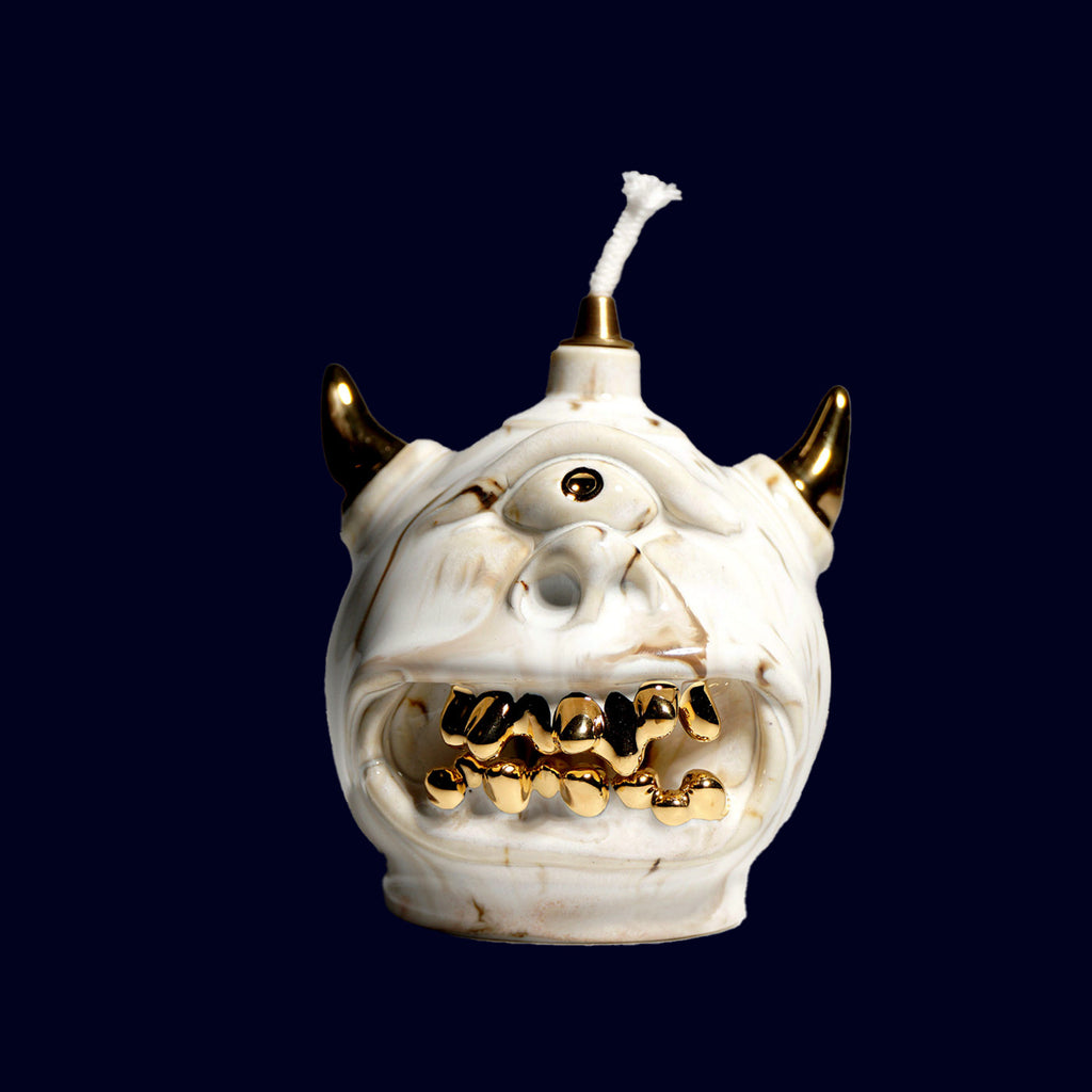 dogabi ceramic oil lamp monster gold teeth