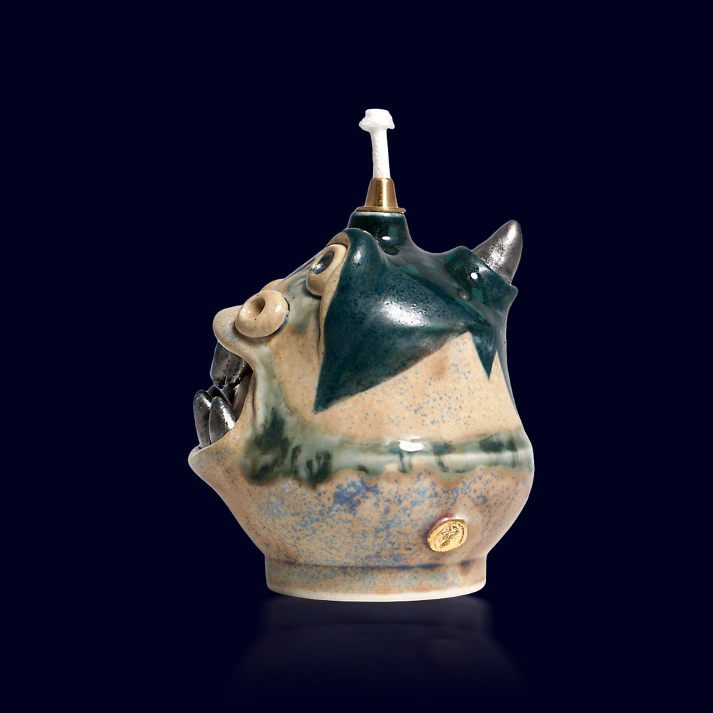 dogabi ceramic oil lamp monster gold teeth