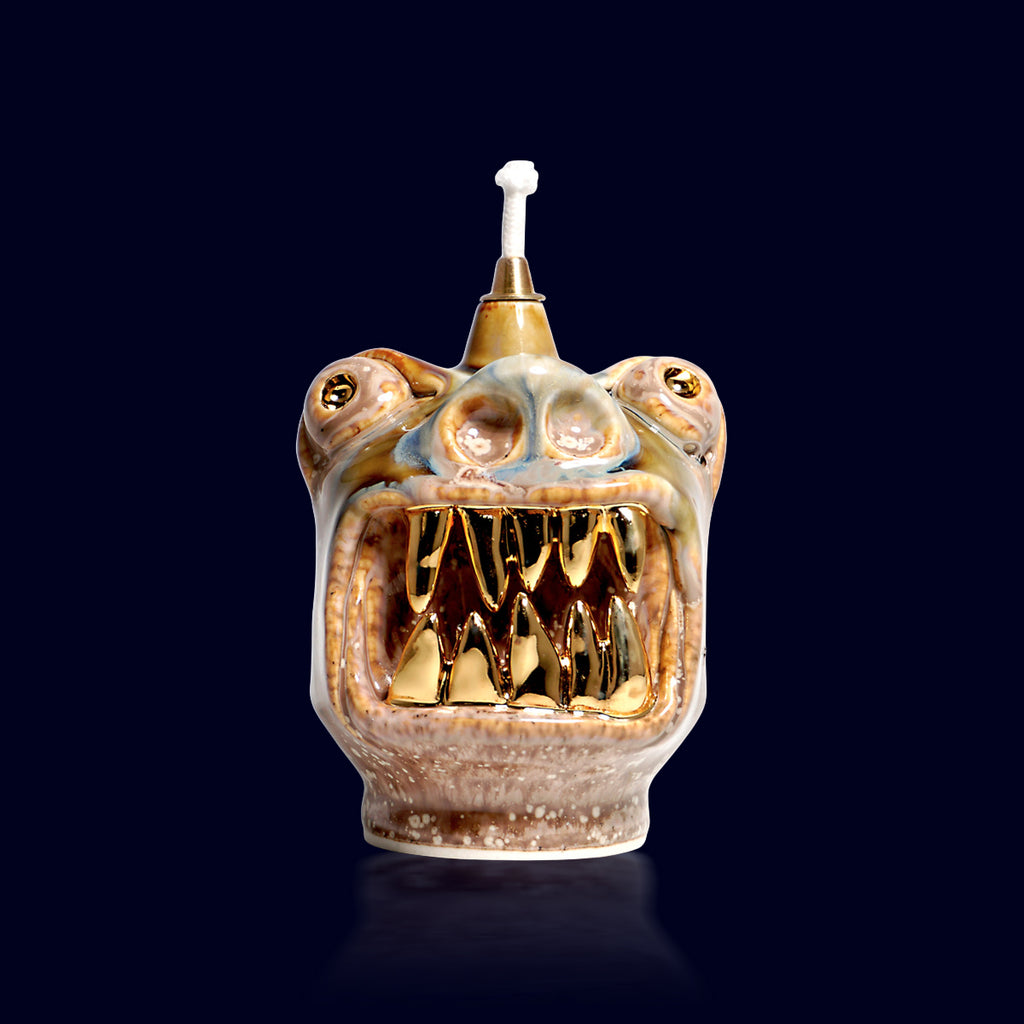 dogabi ceramic oil lamp monster gold teeth