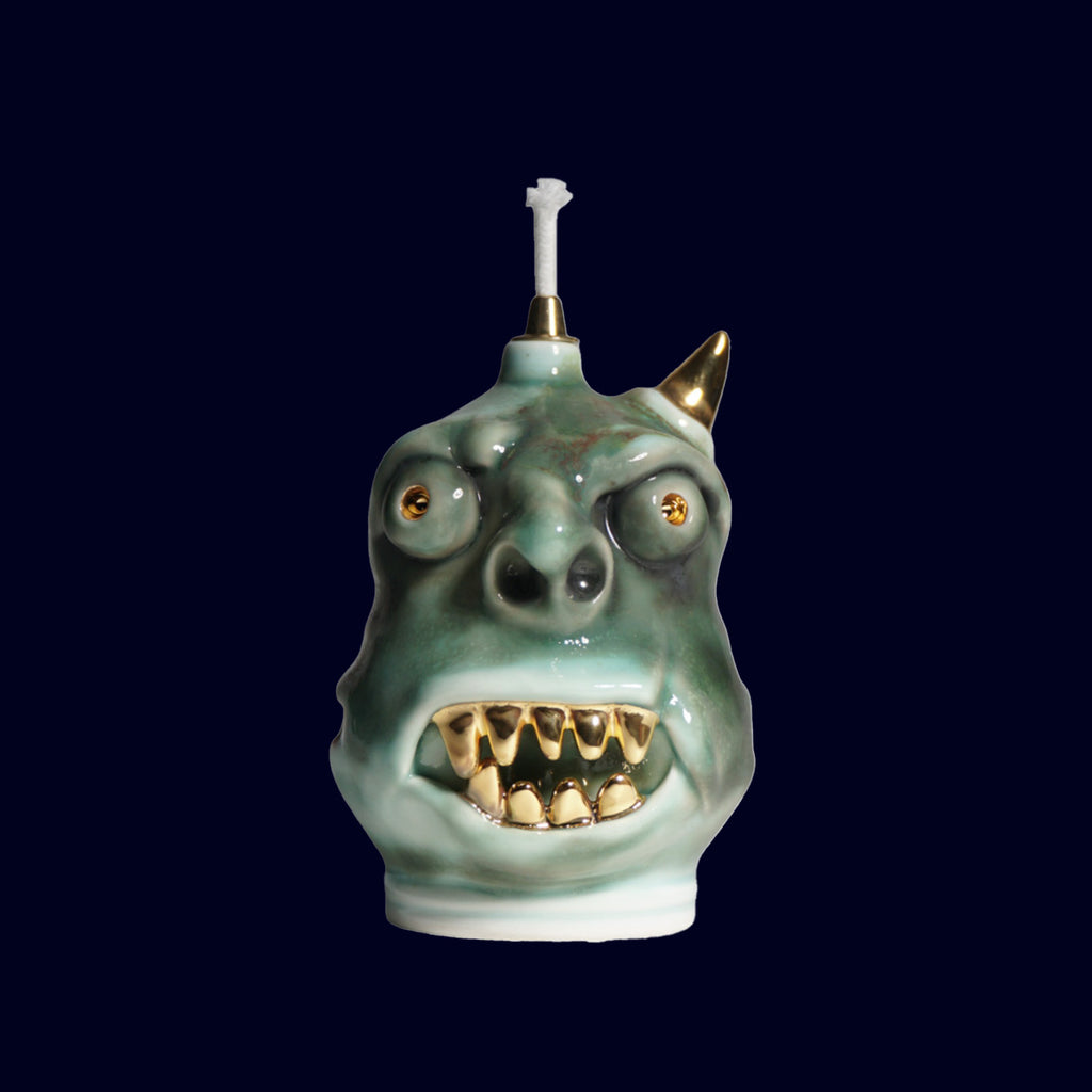 dogabi ceramic oil lamp monster with gold teeth