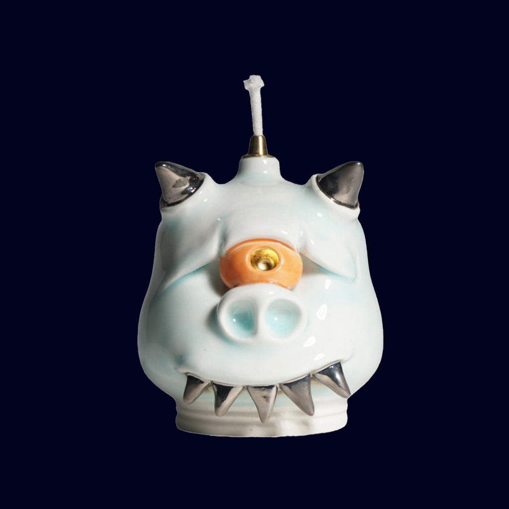 dogabi ceramic oil lamp monster with gold teeth