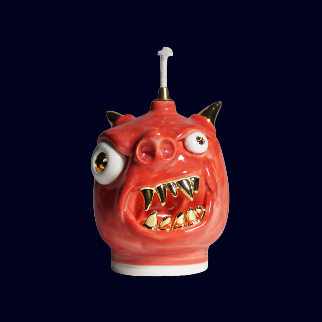 dogabi ceramic oil lamp monster with gold teeth