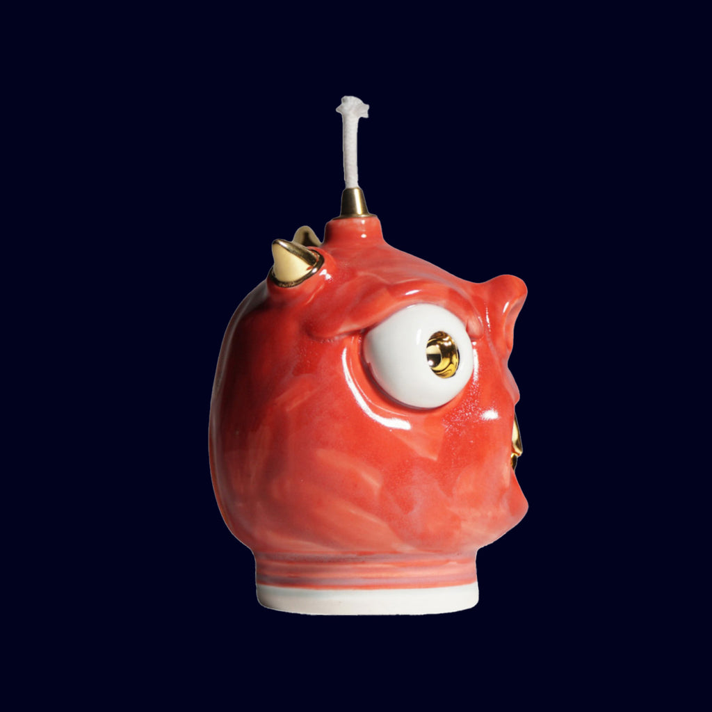 dogabi ceramic oil lamp monster with gold teeth