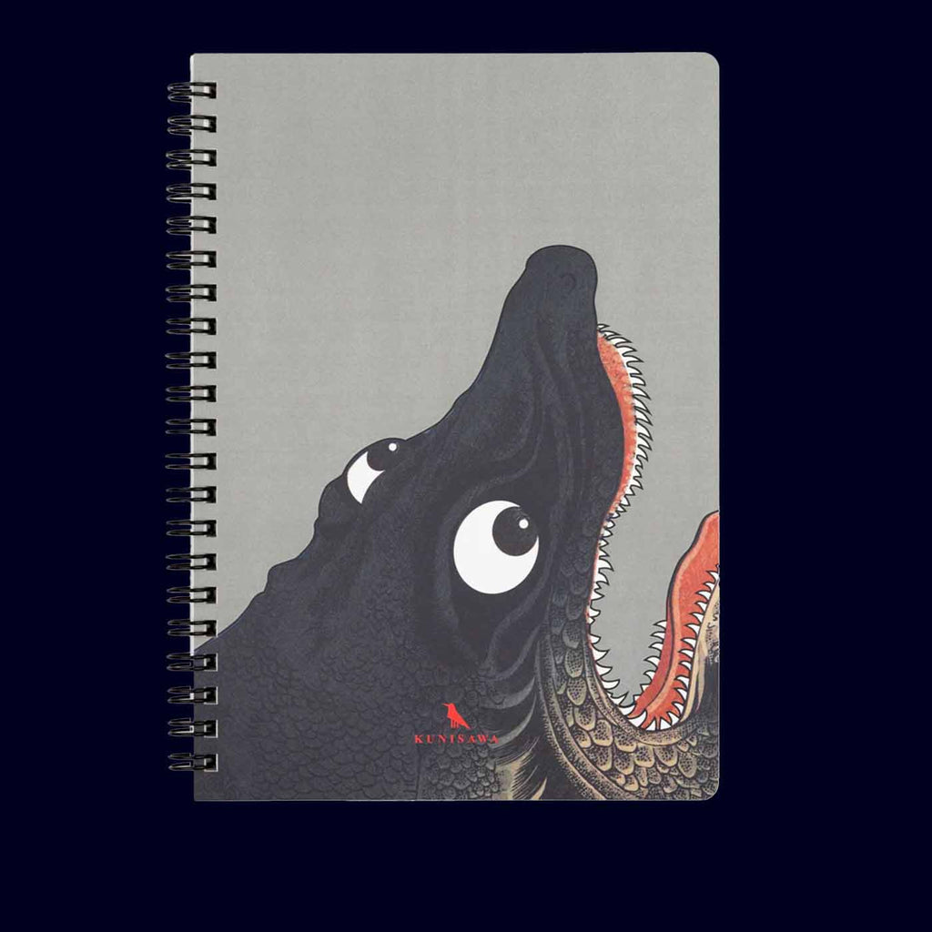 Notebook with a dragon design on a gray background kunisawa