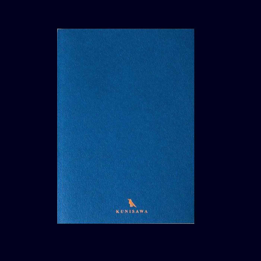 Blue notebook with 'KUNISAWA' branding on a black background