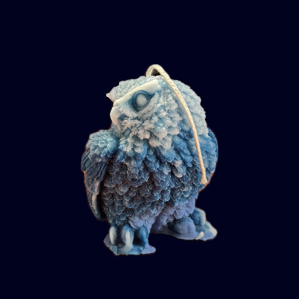 owl candle blue