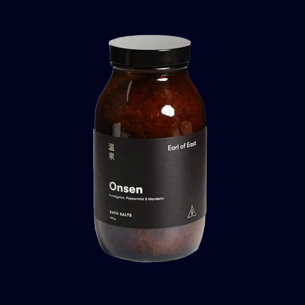 onsen bath salts in amber glass bottle earl of east