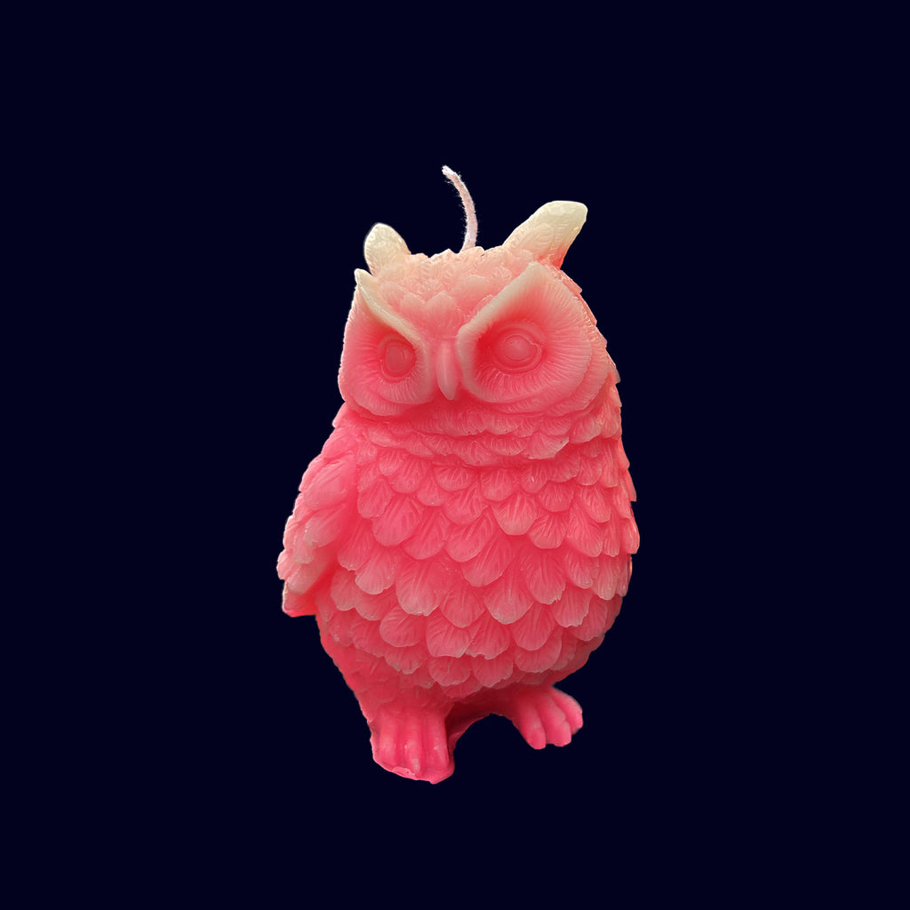 owl shape beeswax candle pink