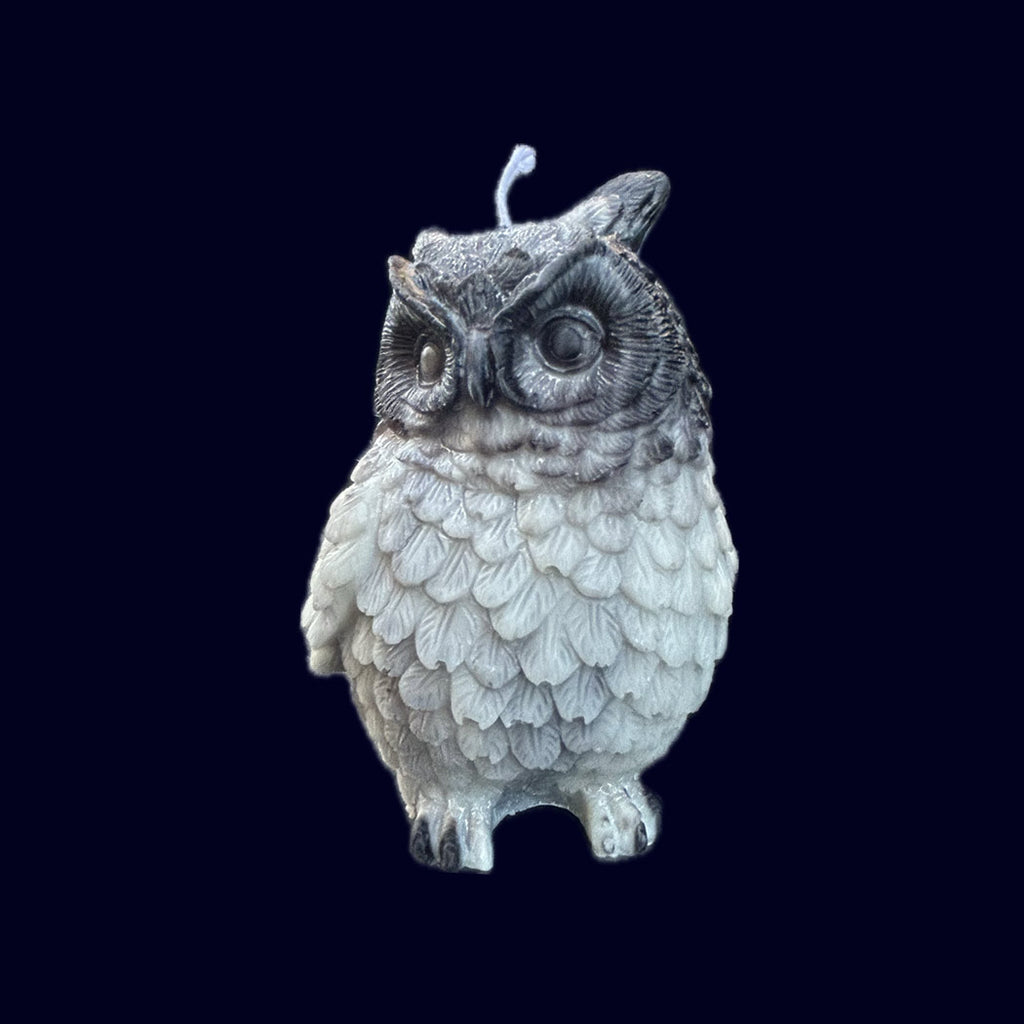 owl shape beeswax candle grey
