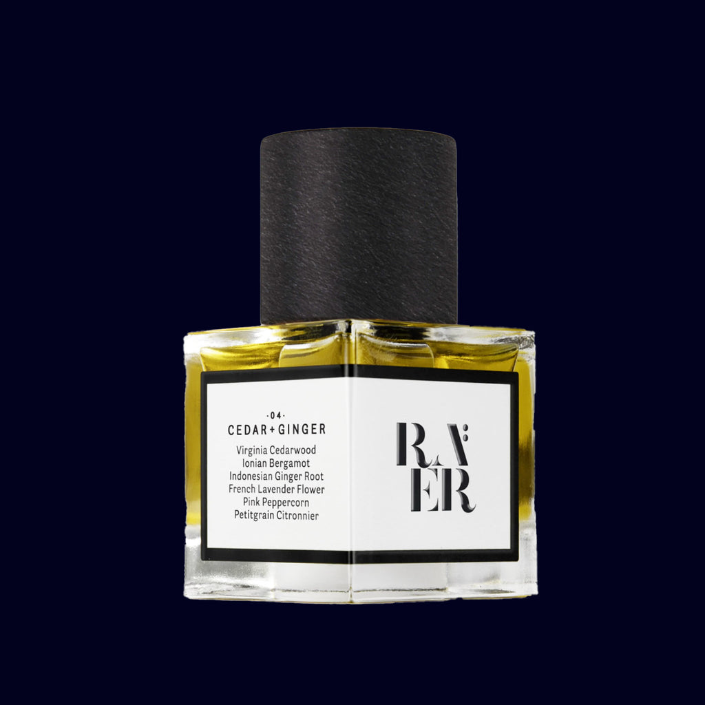 bottle of parfum raer cedar ginger