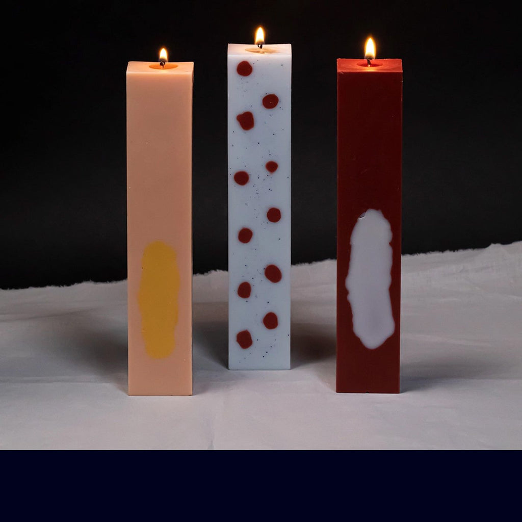 pillar candle rectangular blue and pink