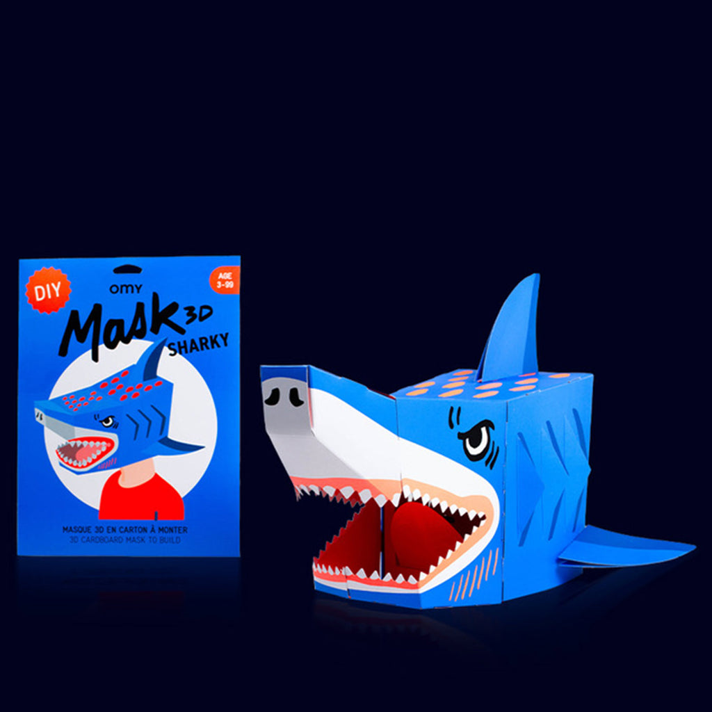 omy-diy 3d shark mask for children- In blue cardboard