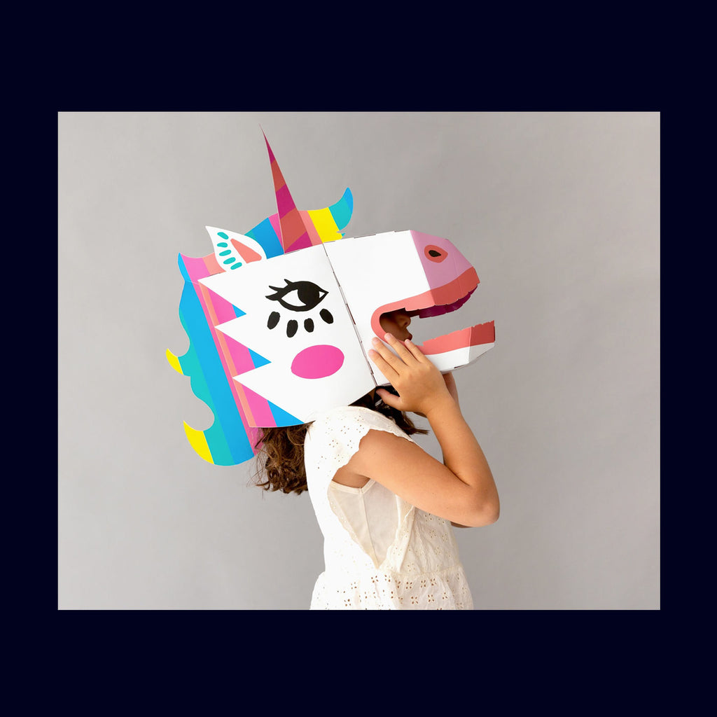 omy-diy 3d unicorn mask for children- In blue cardboard