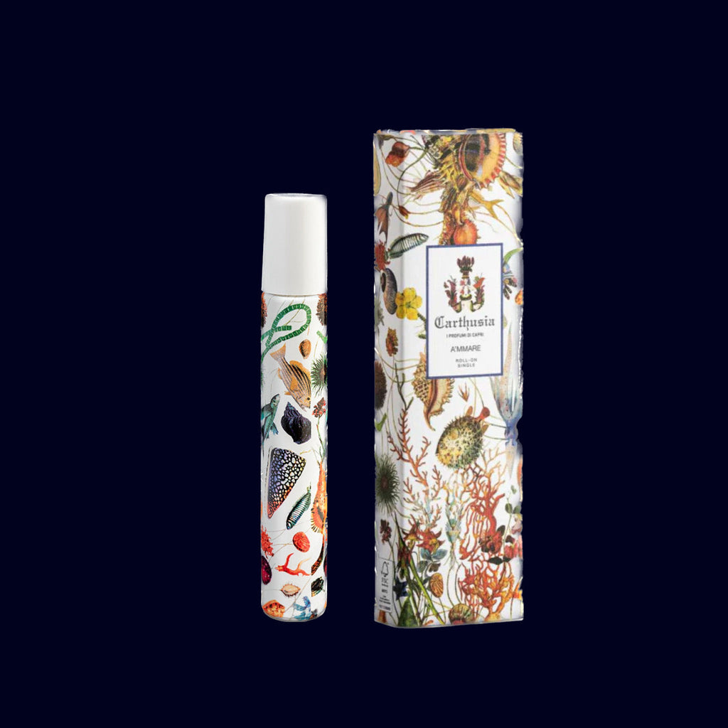 carthusia roll on perfume in white stick decorated with sea