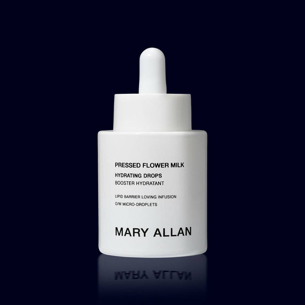 mary allan pressed flower milk hydrating drops in a white glass bottle