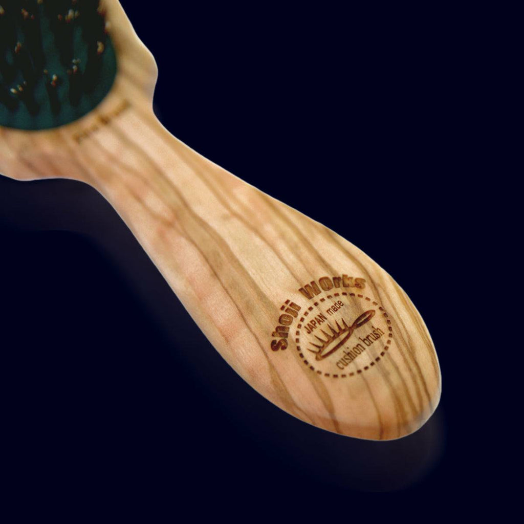 pneumatic wood and natural bristle hair brush from japan - olive wood