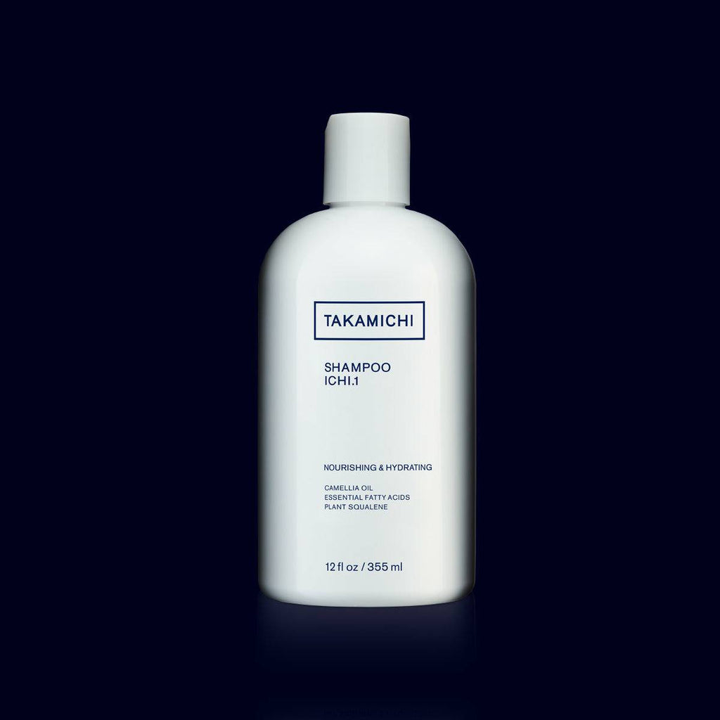 takamichi shampoo with camelia seed oil, essential fatty acids and plant squalene. vegan, cruelty free, leaping bunny certified. balancing