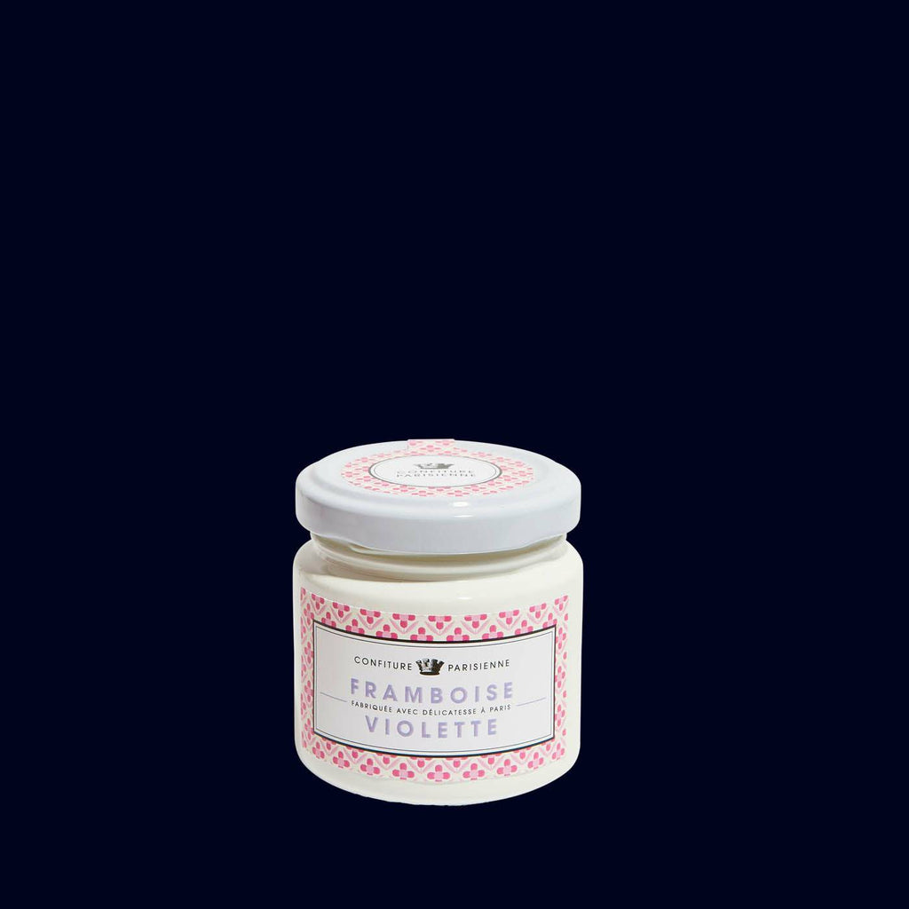 confiture parisienne white jar of raspberry violet jam