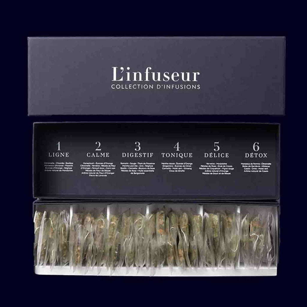 gift box of six different herbal teas in bag from L'Infuseur