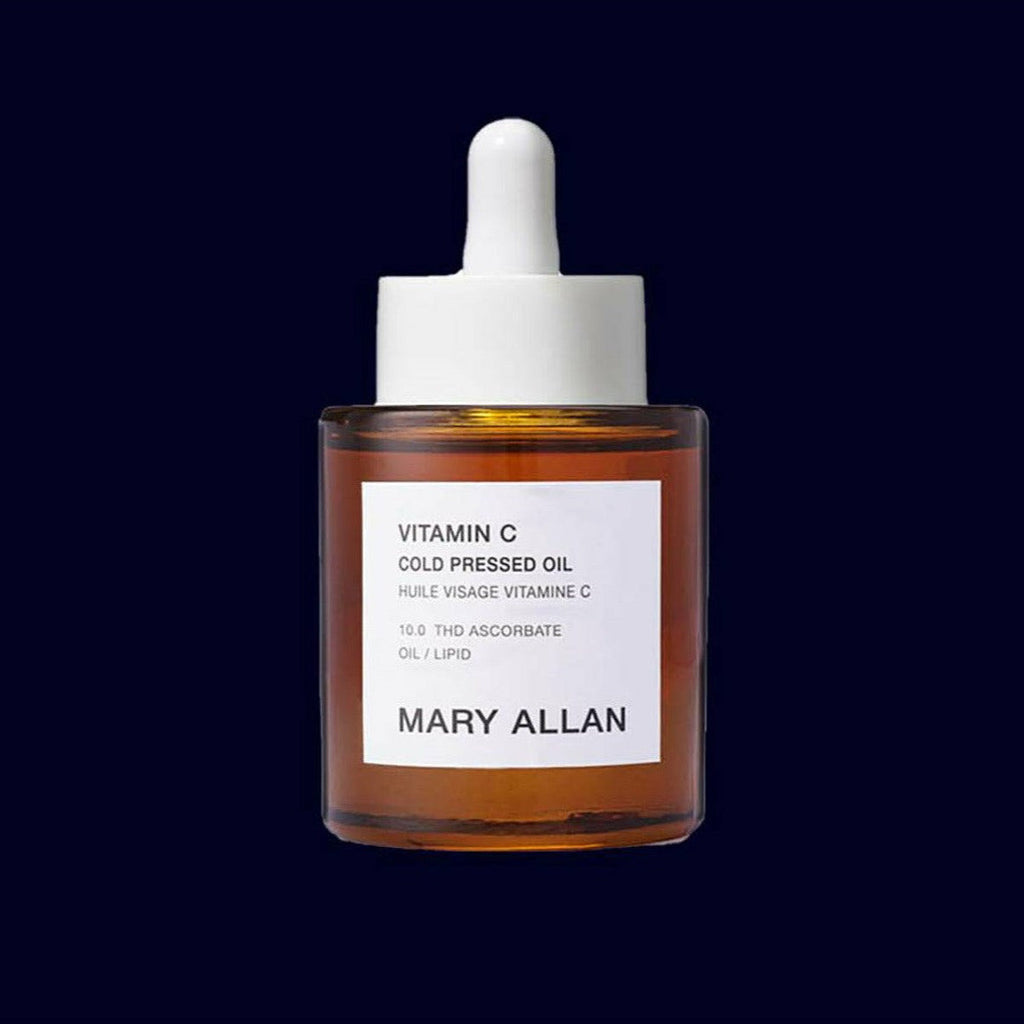 cold pressed vitamin C face oil from Mary Allan in a glass bottle.- THD ascorbic 10% anti aging