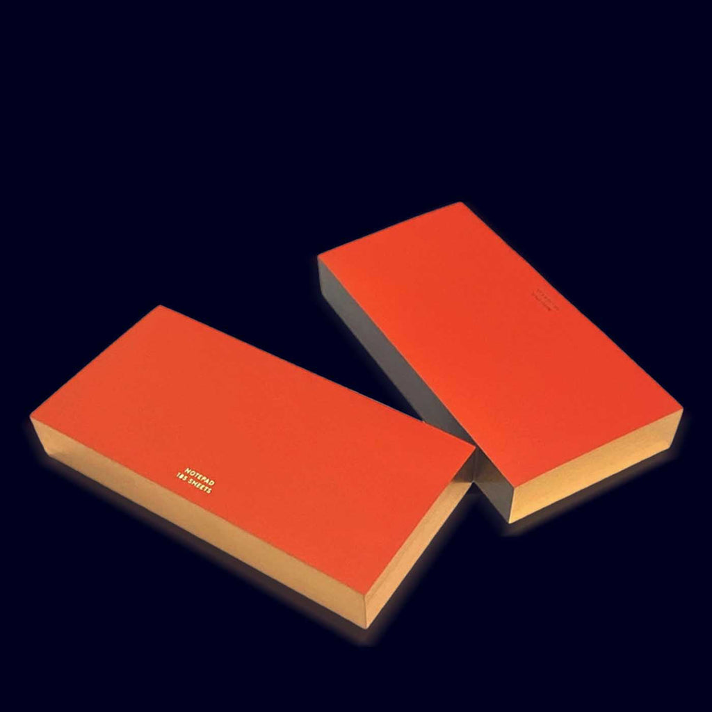 long red paper notepads with gold edge - wms&co