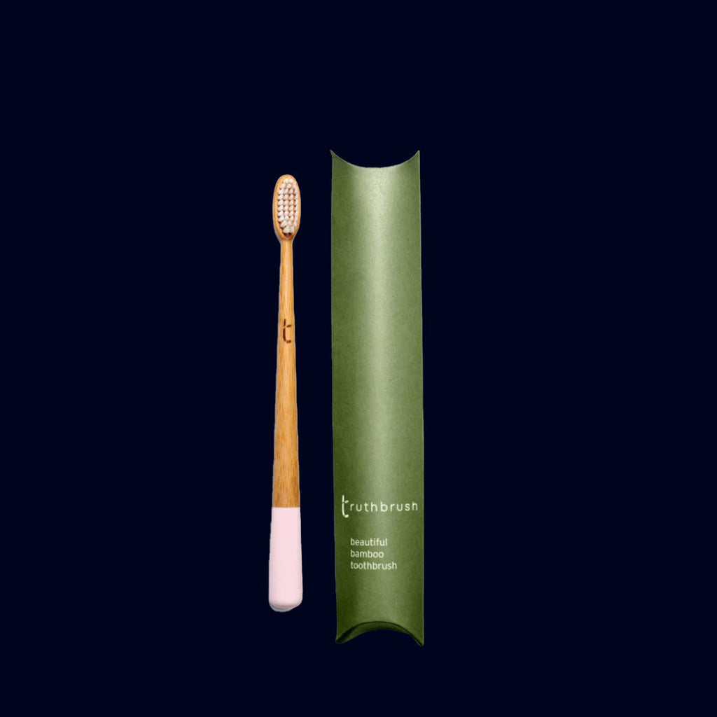 bamboo toothbrush with plant based bristles small head pink